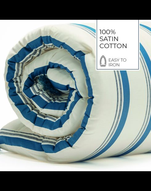 Trapunta con nappine in cotone satinato Mateo bianco/blu - 140x200 cm