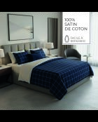 Parure housse de couette + taies carrées  satin de coton Aurélie bleu foncé