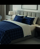 Parure housse de couette + taies carrées  satin de coton Aurélie bleu foncé