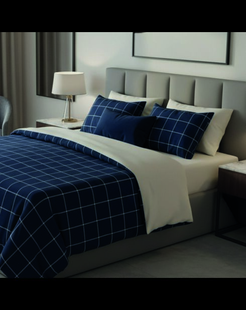 Parure housse de couette + taies carrées  satin de coton Aurélie bleu foncé