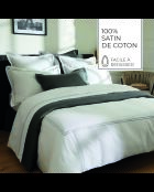 Drap plat satin de coton Biarritz gris/blanc - 240x300 cm