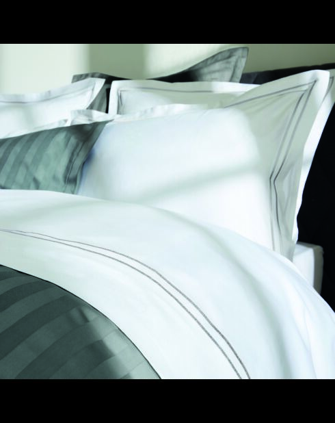 Taie de traversin satin de coton Biarritz gris/blanc - 43x210 cm