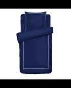 Parure housse de couette + taie carrée satin de coton Biarritz blanc/bleu foncé