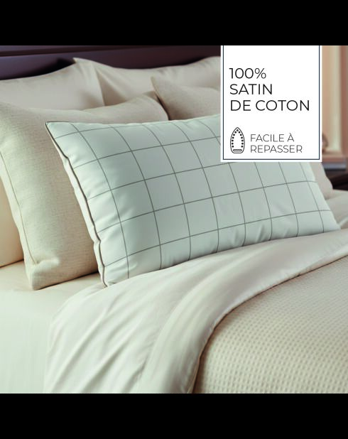 Custodia semplice in raso di cotone a quadretti bianco/tortora - 43x210 cm