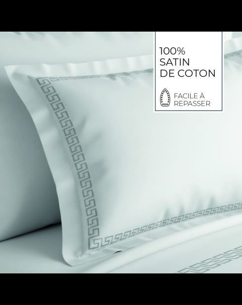 Set copripiumino + federa quadrata in raso di cotone Reine de nuit grigio/bianco
