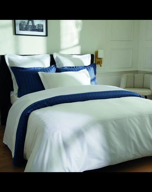 Parure housse de couette + taies carrées carrées satin de coton Biarritz blanches