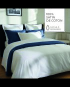 Parure housse de couette + taies carrées carrées satin de coton Biarritz blanches