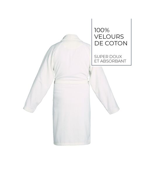 Peignoir avec col châle en coton velours Uni blanc