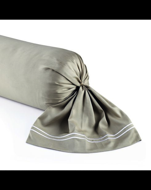 Taie de traversin satin de coton Biarritz blanc/taupe - 43x210 cm