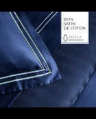 Set de 2 taies d'oreiller satin de coton Biarritz blanc/bleu foncé