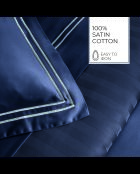 Set de 2 taies d'oreiller satin de coton Biarritz blanc/bleu foncé