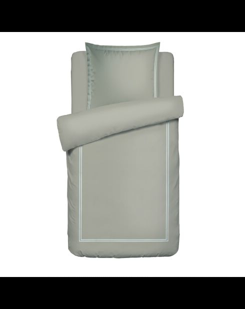 Parure housse de couette + taie carrée satin de coton Biarritz blanc/taupe