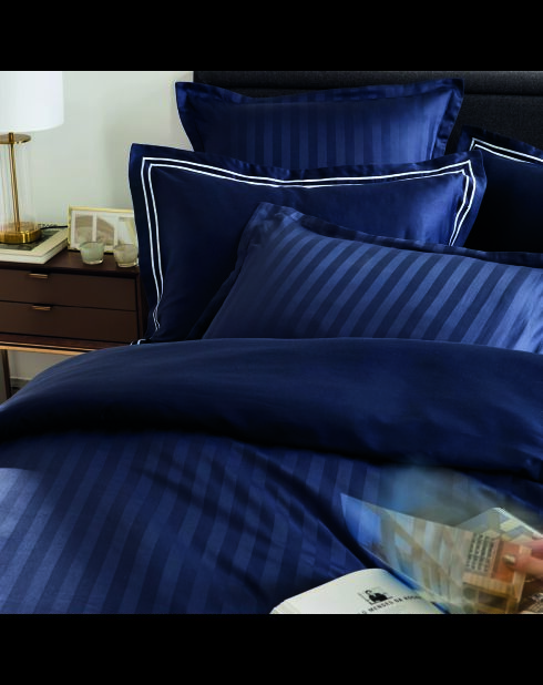 Set de 2 taies d'oreiller satin de coton rayure tissé dobby Jacquard bleu 11