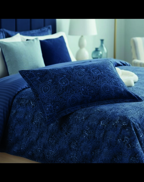 Taie de traversin satin de coton Eclipse fleuri bleue - 43x210 cm