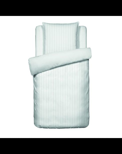 Parure housse de couette + taie carrée satin de coton rayure tissé dobby Jacquard blanc 01