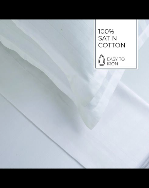 Parure housse de couette + taie carrée satin de coton rayure tissé dobby Jacquard blanc 01