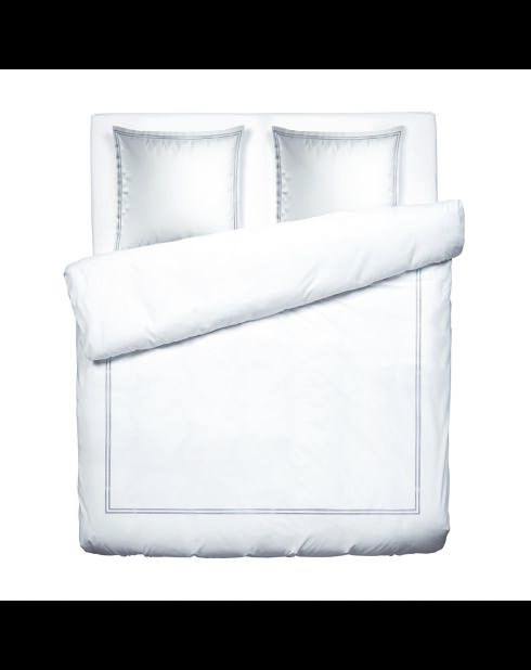 Parure housse de couette + taies carrées satin de coton Biarritz gris/blanc