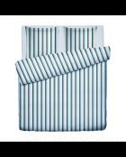 Parure housse de couette + taies carrées  satin de coton Mateo blanc/bleu