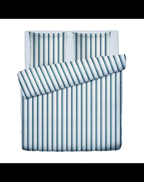 Parure housse de couette + taies carrées  satin de coton Mateo blanc/bleu