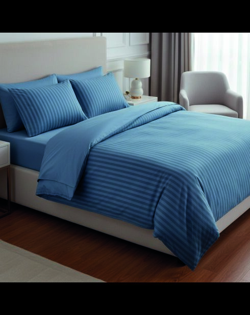 Drap plat satin de coton dobby stripe Jacquard bleu 06