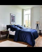 Parure housse de couette + taies carrées satin de coton rayure tissé dobby Jacquard bleu 11