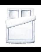 Parure housse de couette + taies carrées carrées satin de coton Biarritz bleu foncé/blanc