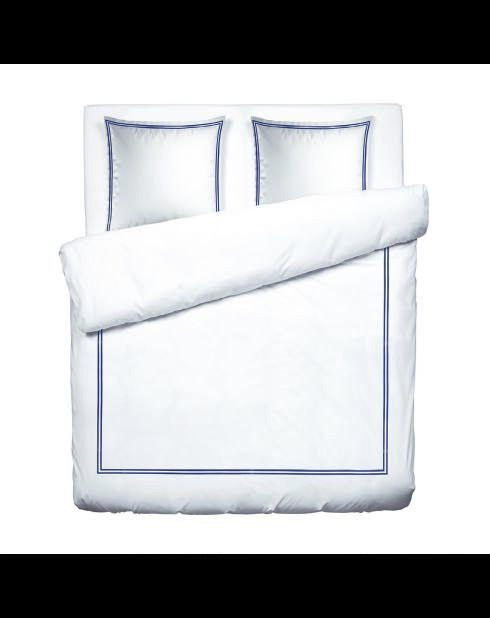 Parure housse de couette + taies carrées carrées satin de coton Biarritz bleu foncé/blanc