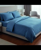 Parure housse de couette + taies carrées carrées satin de coton rayure tissé dobby Jacquard bleu 06