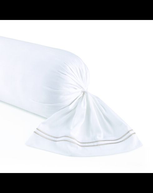 Taie de traversin satin de coton Biarritz taupe/blanc - 43x210 cm