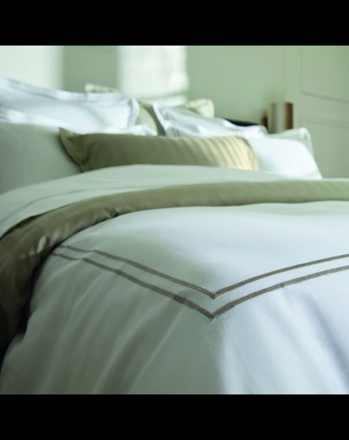 Taie de traversin satin de coton Biarritz taupe/blanc - 43x210 cm