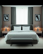 Parure housse de couette + taies carrées carrées satin de coton Simples carreaux blanc/taupe