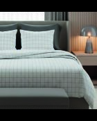 Parure housse de couette + taies carrées carrées satin de coton Simples carreaux blanc/taupe