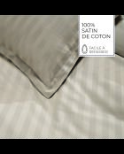 Parure housse de couette + taies carrées carrées satin de coton rayure tissé dobby Jacquard taupe 01