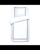 Parure housse de couette + taie carrée satin de coton Biarritz bleu foncé/blanc