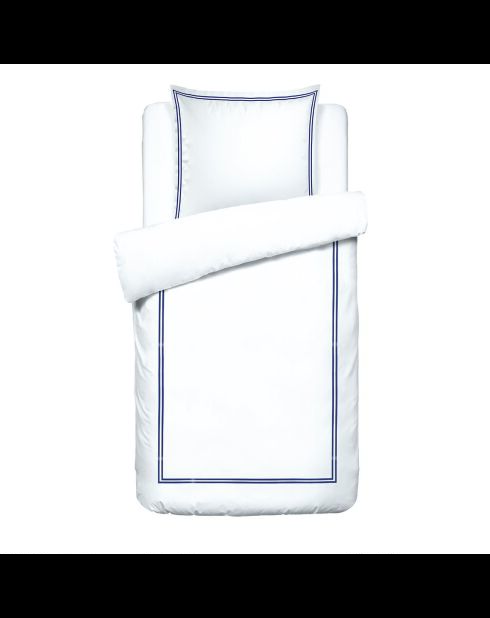Parure housse de couette + taie carrée satin de coton Biarritz bleu foncé/blanc