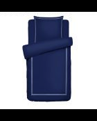 Parure housse de couette + taie carrée satin de coton Biarritz blanc/bleu foncé