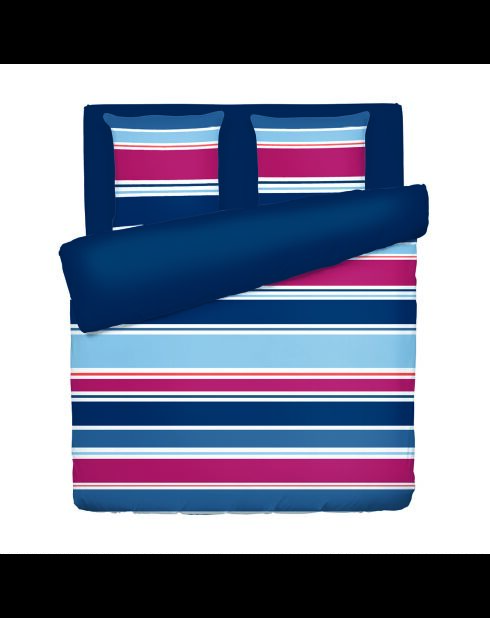 Set copripiumino in raso di cotone tricolore Horizon tricolore blu scuro + federe