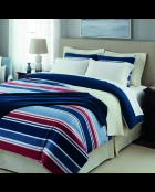Set copripiumino in raso di cotone tricolore Horizon tricolore blu scuro + federe
