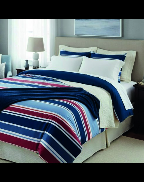 Set copripiumino in raso di cotone tricolore Horizon tricolore blu scuro + federe