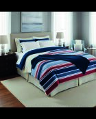 Set copripiumino in raso di cotone tricolore Horizon tricolore blu scuro + federe