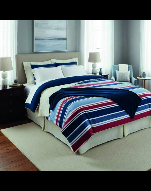 Set copripiumino in raso di cotone tricolore Horizon tricolore blu scuro + federe