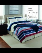 Set copripiumino in raso di cotone tricolore Horizon tricolore blu scuro + federe