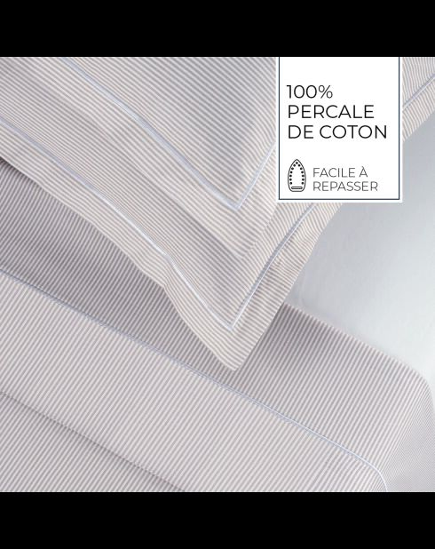 Set copripiumino + federa quadrata in cotone percalle Grenoble taupe