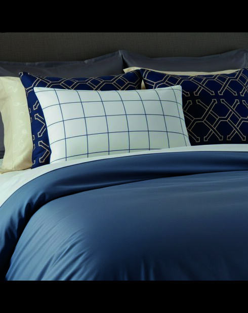 Set de 2 taies d'oreiller satin de coton Simples carreaux blanc/bleu - 2x(50x70 cm)