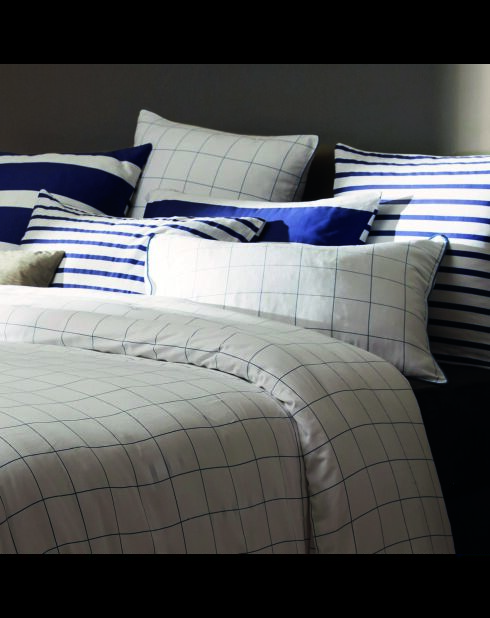 Set de 2 taies d'oreiller satin de coton Simples carreaux blanc/bleu - 2x(50x70 cm)