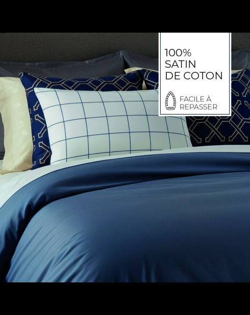 Set de 2 taies d'oreiller satin de coton Simples carreaux blanc/bleu - 2x(50x70 cm)