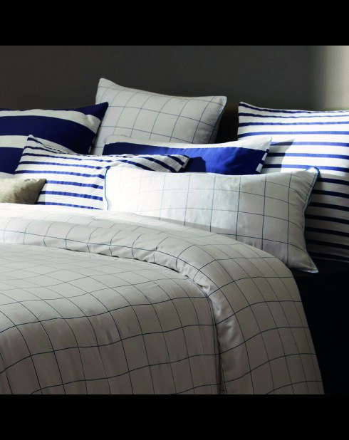 Taie de traversin satin de coton Simples carreaux blanc/blue - 43x210 cm