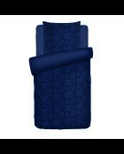 Parure housse de couette + taie carrée satin de coton Eclipse fleuri bleues
