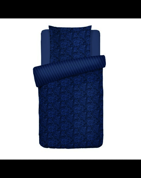 Parure housse de couette + taie carrée satin de coton Eclipse fleuri bleues