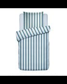 Parure housse de couette + taie carrée satin de coton Mateo blanc/bleu